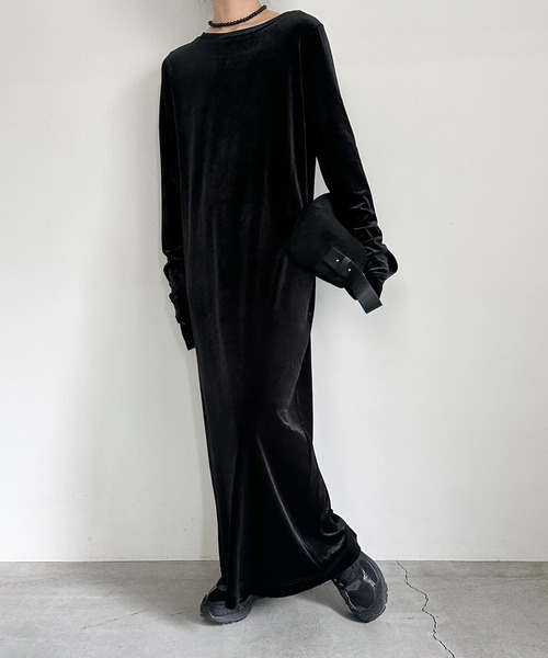 フィンガースリーブベロアロングワンピ―ス（ワンピース）｜select MOCA