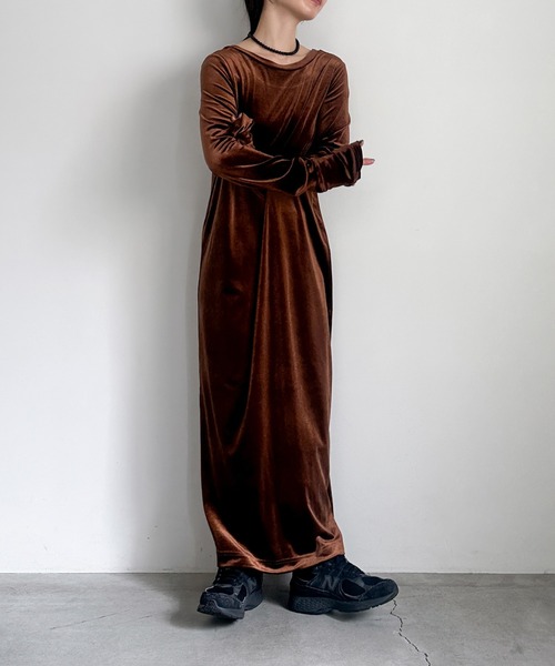 フィンガースリーブベロアロングワンピ―ス（ワンピース）｜select MOCA
