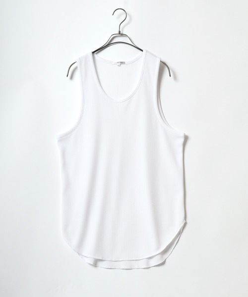 ANPAS（アンパス）の「Waffle Roundhem layered tank top/ワッフルタンクトップ レディース メンズ レイヤード ラウンドヘム（タンクトップ・メンズ・ブラック/ホワイト・M/L）」の2枚目の写真