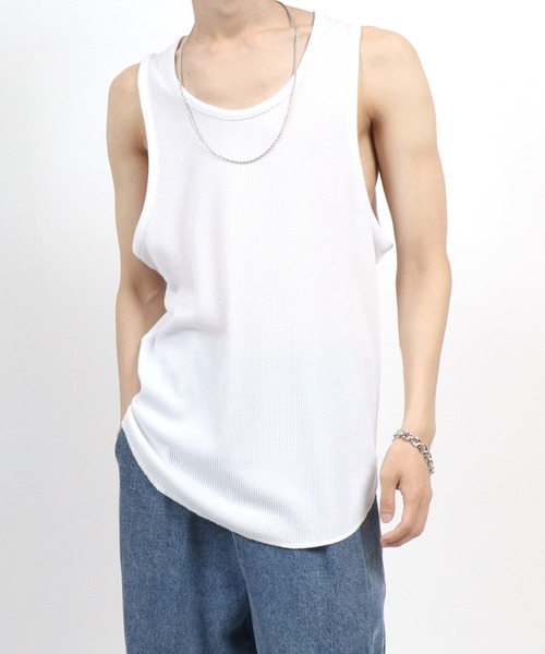ANPAS（アンパス）の「Waffle Roundhem layered tank top/ワッフルタンクトップ レディース メンズ レイヤード ラウンドヘム（タンクトップ・メンズ・ブラック/ホワイト・M/L）」の15枚目の写真