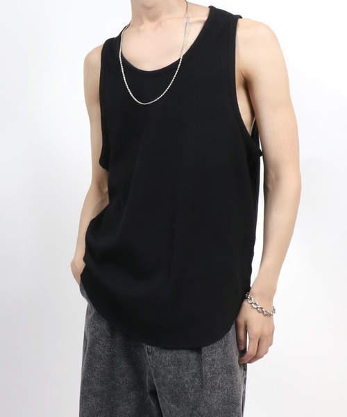 ANPAS（アンパス）の「Waffle Roundhem layered tank top/ワッフルタンクトップ レディース メンズ レイヤード ラウンドヘム（タンクトップ・メンズ・ブラック/ホワイト・M/L）」の17枚目の写真