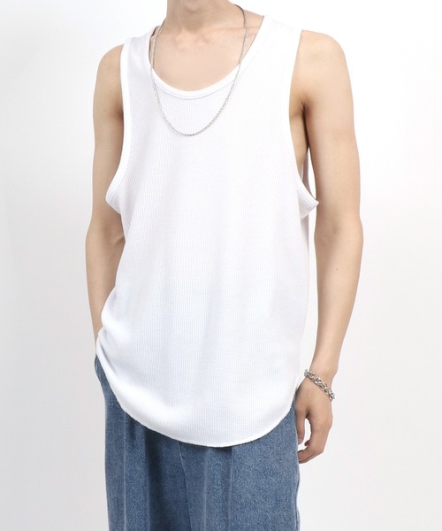 ANPAS（アンパス）の「Waffle Roundhem layered tank top/ワッフルタンクトップ レディース メンズ レイヤード ラウンドヘム（タンクトップ・メンズ・ブラック/ホワイト・M/L）」の16枚目の写真
