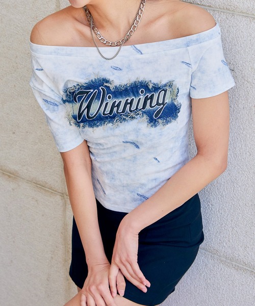 GORGE(ゴージ)の「《デニムワッペン×オフショル》レディース カットソー Tシャツ こなれカジュアル 春夏秋(Tシャツ/カットソー・レディース・チャコール/ピンク/オフホワイト・F)」の1枚目の写真