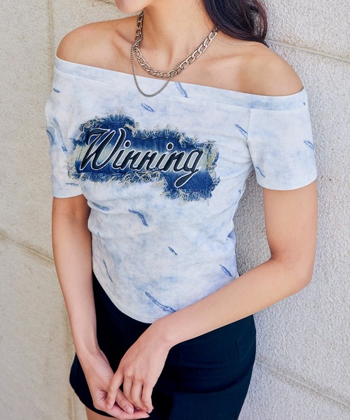 GORGE(ゴージ)の「《デニムワッペン×オフショル》レディース カットソー Tシャツ こなれカジュアル 春夏秋(Tシャツ/カットソー・レディース・チャコール/ピンク/オフホワイト・F)」の10枚目の写真