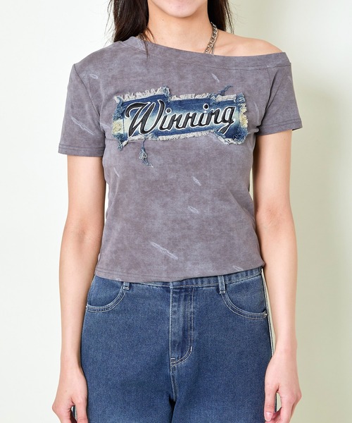 GORGE(ゴージ)の「《デニムワッペン×オフショル》レディース カットソー Tシャツ こなれカジュアル 春夏秋(Tシャツ/カットソー・レディース・チャコール/ピンク/オフホワイト・F)」の19枚目の写真
