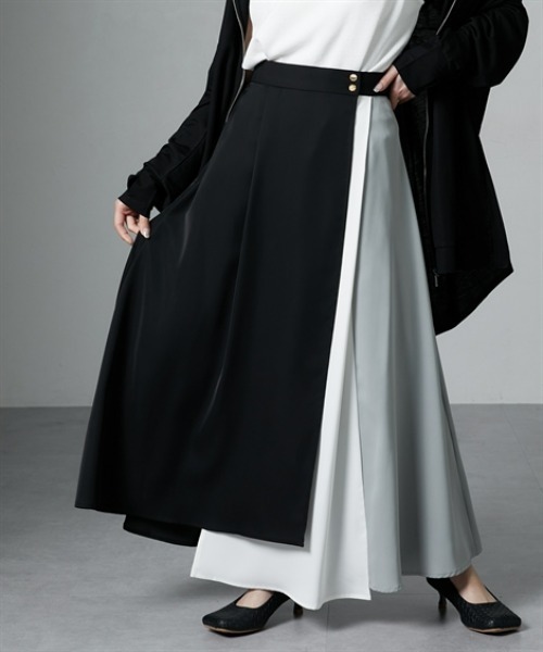 Soiunique（スワユニーク）の「配色カラーパターンイレギュラーヘムスカート　［Soiunique］（スカート・レディース・ブラック系/グリーン系・LL/M/L）」の3枚目の写真