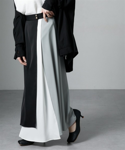 Soiunique（スワユニーク）の「配色カラーパターンイレギュラーヘムスカート　［Soiunique］（スカート・レディース・ブラック系/グリーン系・LL/M/L）」の4枚目の写真