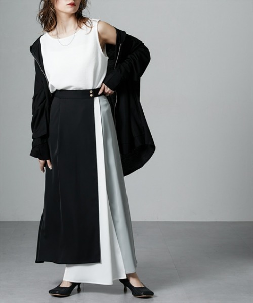 Soiunique（スワユニーク）の「配色カラーパターンイレギュラーヘムスカート　［Soiunique］（スカート・レディース・ブラック系/グリーン系・LL/M/L）」の6枚目の写真