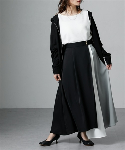 Soiunique（スワユニーク）の「配色カラーパターンイレギュラーヘムスカート　［Soiunique］（スカート・レディース・ブラック系/グリーン系・LL/M/L）」の8枚目の写真