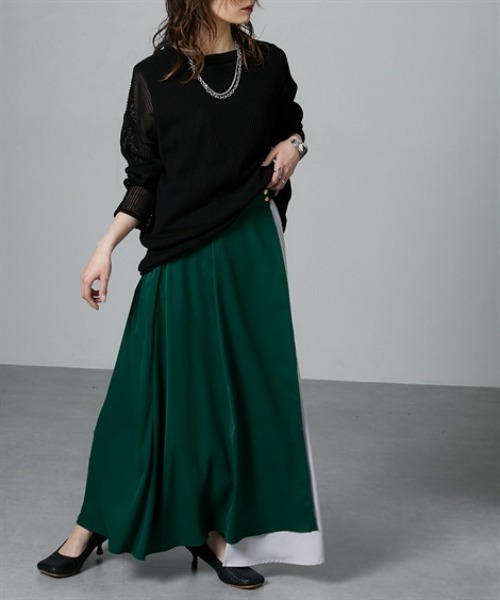 Soiunique（スワユニーク）の「配色カラーパターンイレギュラーヘムスカート　［Soiunique］（スカート・レディース・ブラック系/グリーン系・LL/M/L）」の11枚目の写真