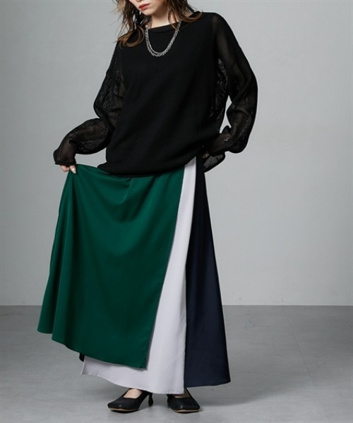 Soiunique（スワユニーク）の「配色カラーパターンイレギュラーヘムスカート　［Soiunique］（スカート・レディース・ブラック系/グリーン系・LL/M/L）」の12枚目の写真