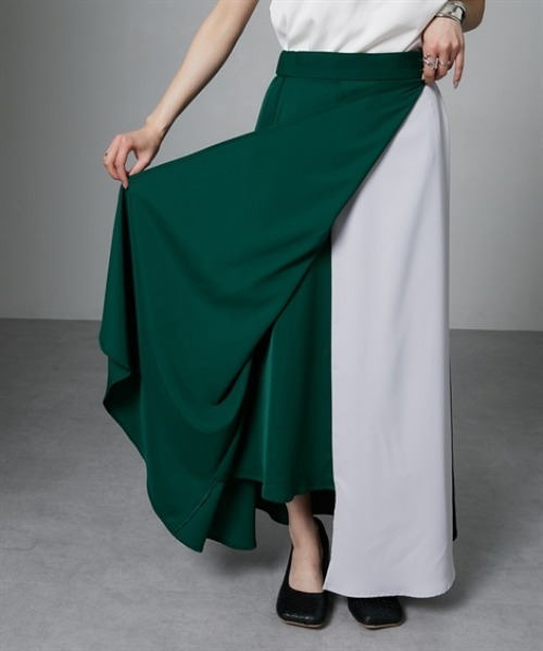 Soiunique（スワユニーク）の「配色カラーパターンイレギュラーヘムスカート　［Soiunique］（スカート・レディース・ブラック系/グリーン系・LL/M/L）」の22枚目の写真
