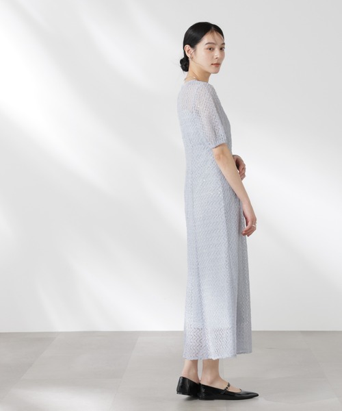 kaene スパンコールレースドレス ワンピース　ブルー　38 カエン kaene（カエン）の「kaene/スパンコールレースドレス（ドレス）」 - WEAR