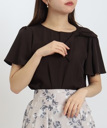 ASTORIA ODIER | とろみアシメ肩リボンブラウス(無地・チェック柄)(シャツ/ブラウス)