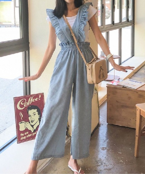 AMAJI(アマジ)の「フリルオールインワン(ワンピース・レディース・ベージュ/ブルー・X-LARGE/LARGE/MEDIUM)」の7枚目の写真