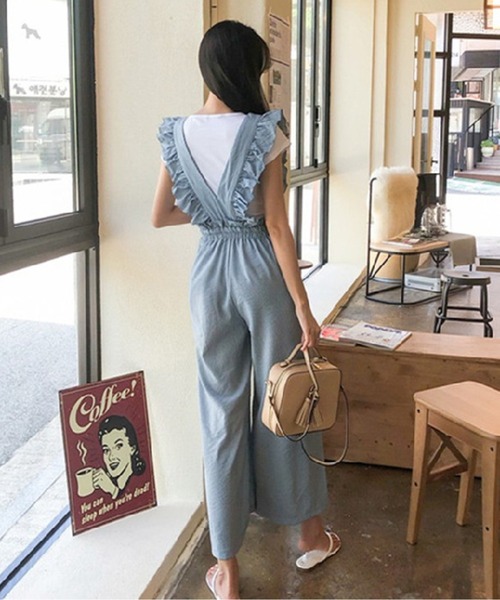 AMAJI(アマジ)の「フリルオールインワン(ワンピース・レディース・ベージュ/ブルー・X-LARGE/LARGE/MEDIUM)」の9枚目の写真