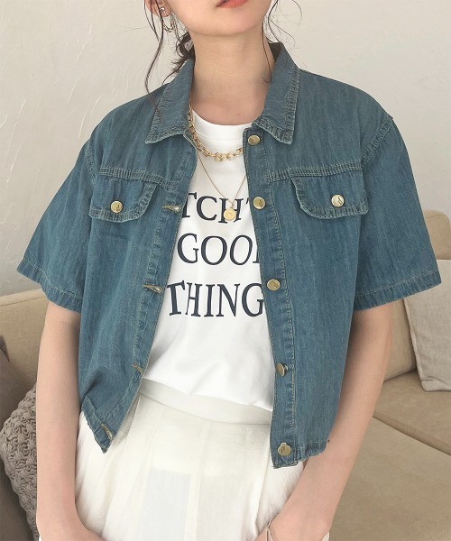 デニムブルー クロップドジャケット 半袖