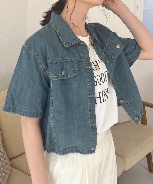 【VIP&関税込】CELINE クロップドジャケット 半袖デニム セール】クロップド丈 半袖デニムシャツジャケット(デニム