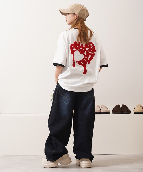 1111clothing(ワンフォークロージング)の「ドリップハート サガラ刺繍 リンガーTシャツ / Drip Heart Sagara Embroidery Ringer T-Shirt(Tシャツ/カットソー・メンズ・ブラック/カモフラージュ/オフホワイト・M/XL/L)」の12枚目の写真