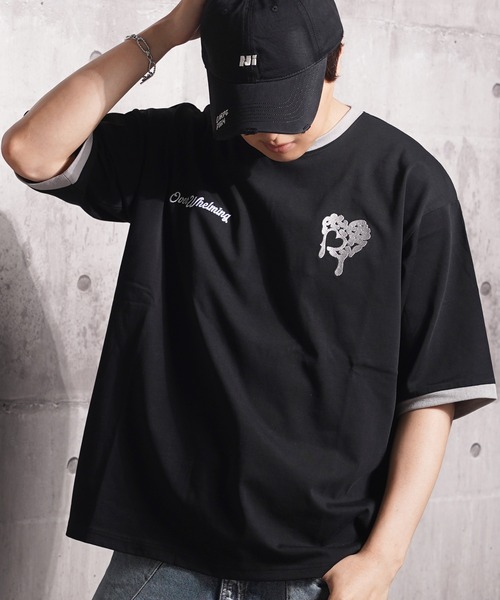 1111clothing(ワンフォークロージング)の「ドリップハート サガラ刺繍 リンガーTシャツ / Drip Heart Sagara Embroidery Ringer T-Shirt(Tシャツ/カットソー・メンズ・ブラック/カモフラージュ/オフホワイト・M/XL/L)」の13枚目の写真