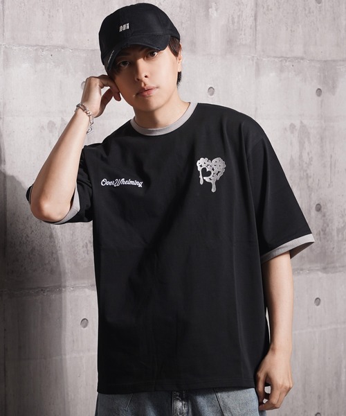 1111clothing(ワンフォークロージング)の「ドリップハート サガラ刺繍 リンガーTシャツ / Drip Heart Sagara Embroidery Ringer T-Shirt(Tシャツ/カットソー・メンズ・ブラック/カモフラージュ/オフホワイト・M/XL/L)」の15枚目の写真