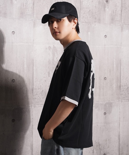 1111clothing(ワンフォークロージング)の「ドリップハート サガラ刺繍 リンガーTシャツ / Drip Heart Sagara Embroidery Ringer T-Shirt(Tシャツ/カットソー・メンズ・ブラック/カモフラージュ/オフホワイト・M/XL/L)」の18枚目の写真