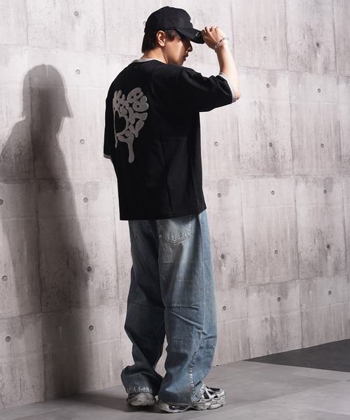 1111clothing(ワンフォークロージング)の「ドリップハート サガラ刺繍 リンガーTシャツ / Drip Heart Sagara Embroidery Ringer T-Shirt(Tシャツ/カットソー・メンズ・ブラック/カモフラージュ/オフホワイト・M/XL/L)」の21枚目の写真