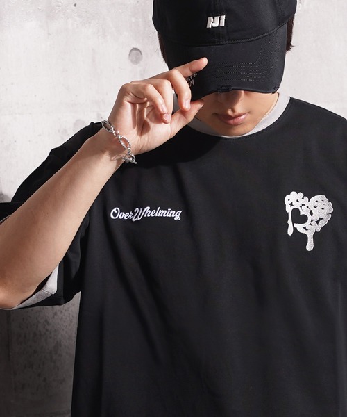 1111clothing(ワンフォークロージング)の「ドリップハート サガラ刺繍 リンガーTシャツ / Drip Heart Sagara Embroidery Ringer T-Shirt(Tシャツ/カットソー・メンズ・ブラック/カモフラージュ/オフホワイト・M/XL/L)」の14枚目の写真