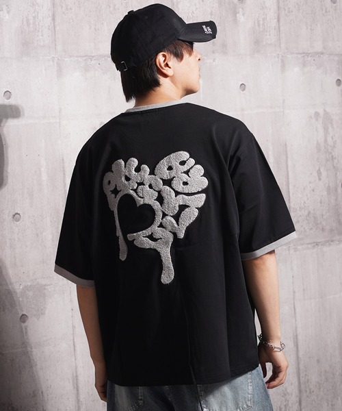 1111clothing(ワンフォークロージング)の「ドリップハート サガラ刺繍 リンガーTシャツ / Drip Heart Sagara Embroidery Ringer T-Shirt(Tシャツ/カットソー・メンズ・ブラック/カモフラージュ/オフホワイト・M/XL/L)」の17枚目の写真