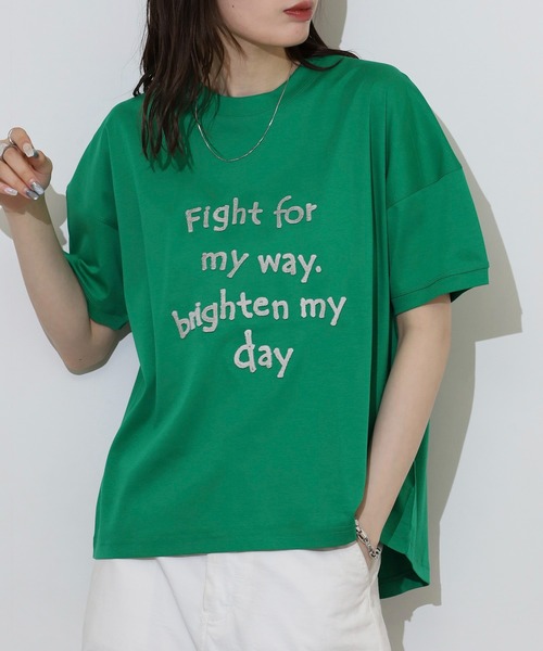 BRODIAEA(ブローディア)の「BRODIAEA 歯ブラシ加工ロゴ半袖Tシャツ(Tシャツ/カットソー・レディース・ネイビー/グレー/オフホワイト/グリーン/キャメル・40)」の16枚目の写真