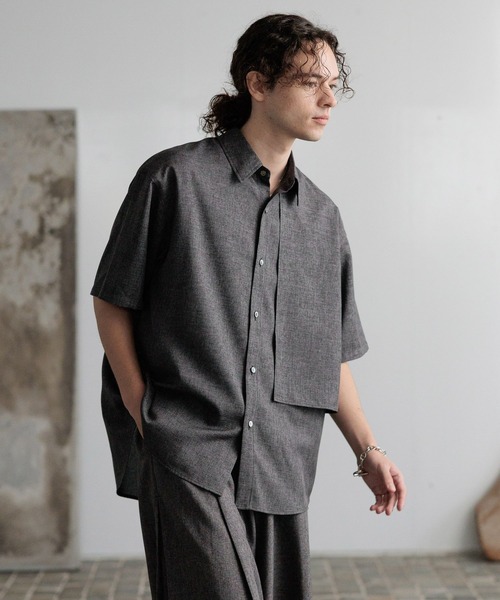 HARE(ハレ)の「【SET UP対応】メランジLUXSシャツ(HARE)(シャツ/ブラウス・メンズ・ブラウン/ブラック/ブルー・FREE)」の1枚目の写真