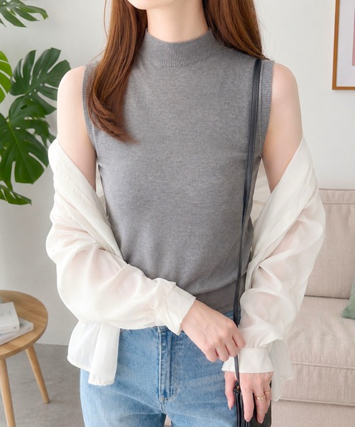 Amulet(アミュレット)の「人気アイテム♪大人上品なノースリーブハイネックニット(ニット/セーター・レディース・アイボリー/ブラック/グレー/グリーン/ホワイト/ベージュ/オレンジ・FREE)」の4枚目の写真