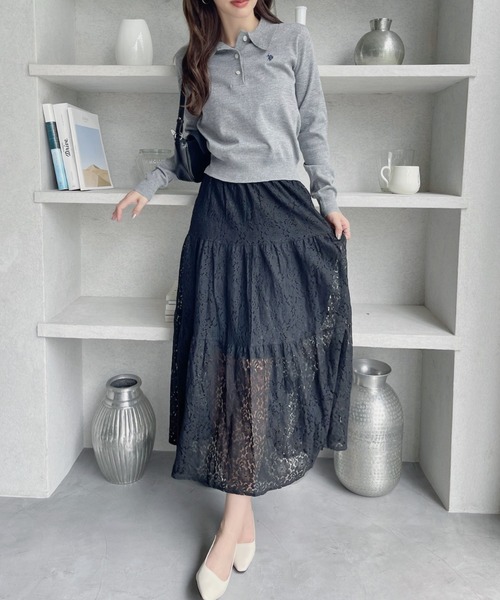 TREOVER(トレオーバー)の「大人可愛いシルエット♪フェミニンな透け感 レース ティアードスカート(スカート・レディース・ブラック/オフホワイト・FREE)」の18枚目の写真