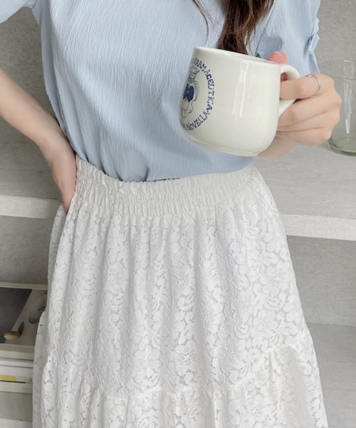 TREOVER(トレオーバー)の「大人可愛いシルエット♪フェミニンな透け感 レース ティアードスカート(スカート・レディース・ブラック/オフホワイト・FREE)」の13枚目の写真