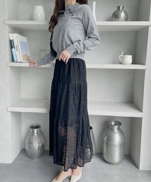 TREOVER(トレオーバー)の「大人可愛いシルエット♪フェミニンな透け感 レース ティアードスカート(スカート・レディース・ブラック/オフホワイト・FREE)」の17枚目の写真
