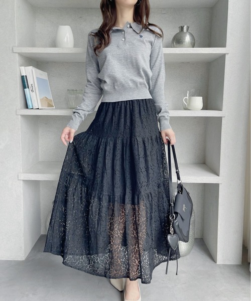 TREOVER(トレオーバー)の「大人可愛いシルエット♪フェミニンな透け感 レース ティアードスカート(スカート・レディース・ブラック/オフホワイト・FREE)」の8枚目の写真
