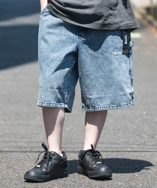 THRASHER（スラッシャー）の「【3】〔THRASHER/スラッシャー〕デニム ペインターワイドハーフパンツ ダメージハーフパンツ（デニムパンツ・メンズ・ブルー系1/ブラック系1/ブラック系3/ブルー系3/ブラック系2/ブルー系2・MEDIUM/LARGE/X-LARGE）」の6枚目の写真