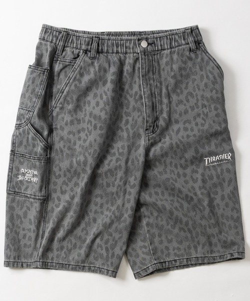 THRASHER（スラッシャー）の「【3】〔THRASHER/スラッシャー〕デニム ペインターワイドハーフパンツ ダメージハーフパンツ（デニムパンツ・メンズ・ブルー系1/ブラック系1/ブラック系3/ブルー系3/ブラック系2/ブルー系2/レオパード・MEDIUM/LARGE/X-LARGE）」の2枚目の写真
