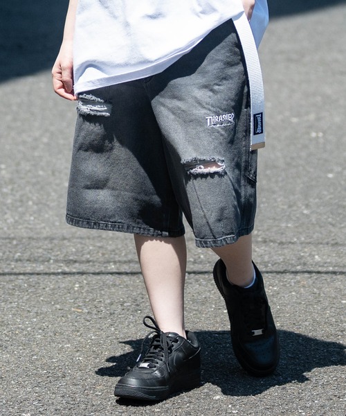 THRASHER（スラッシャー）の「【3】〔THRASHER/スラッシャー〕デニム ペインターワイドハーフパンツ ダメージハーフパンツ（デニムパンツ・メンズ・ブルー系1/ブラック系1/ブラック系3/ブルー系3/ブラック系2/ブルー系2/レオパード・MEDIUM/LARGE/X-LARGE）」の15枚目の写真