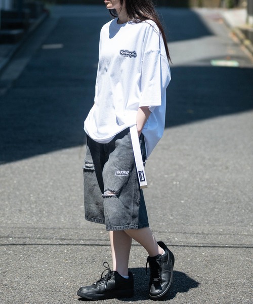 THRASHER（スラッシャー）の「【3】〔THRASHER/スラッシャー〕デニム ペインターワイドハーフパンツ ダメージハーフパンツ（デニムパンツ・メンズ・ブルー系1/ブラック系1/ブラック系3/ブルー系3/ブラック系2/ブルー系2/レオパード・MEDIUM/LARGE/X-LARGE）」の18枚目の写真