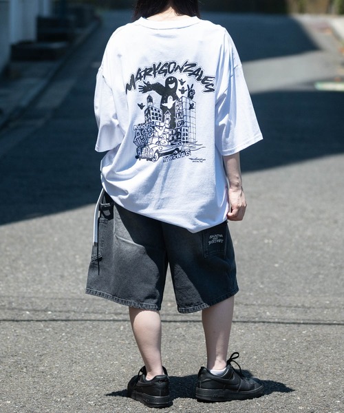 THRASHER（スラッシャー）の「【3】〔THRASHER/スラッシャー〕デニム ペインターワイドハーフパンツ ダメージハーフパンツ（デニムパンツ・メンズ・ブルー系1/ブラック系1/ブラック系3/ブルー系3/ブラック系2/ブルー系2/レオパード・MEDIUM/LARGE/X-LARGE）」の19枚目の写真
