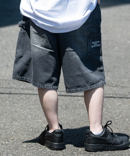 THRASHER（スラッシャー）の「【3】〔THRASHER/スラッシャー〕デニム ペインターワイドハーフパンツ ダメージハーフパンツ（デニムパンツ・メンズ・ブルー系1/ブラック系1/ブラック系3/ブルー系3/ブラック系2/ブルー系2/レオパード・MEDIUM/LARGE/X-LARGE）」の16枚目の写真