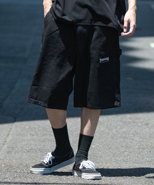 THRASHER（スラッシャー）の「【3】〔THRASHER/スラッシャー〕デニム ペインターワイドハーフパンツ ダメージハーフパンツ（デニムパンツ・メンズ・ブルー系1/ブラック系1/ブラック系3/ブルー系3/ブラック系2/ブルー系2/レオパード・MEDIUM/LARGE/X-LARGE）」の20枚目の写真