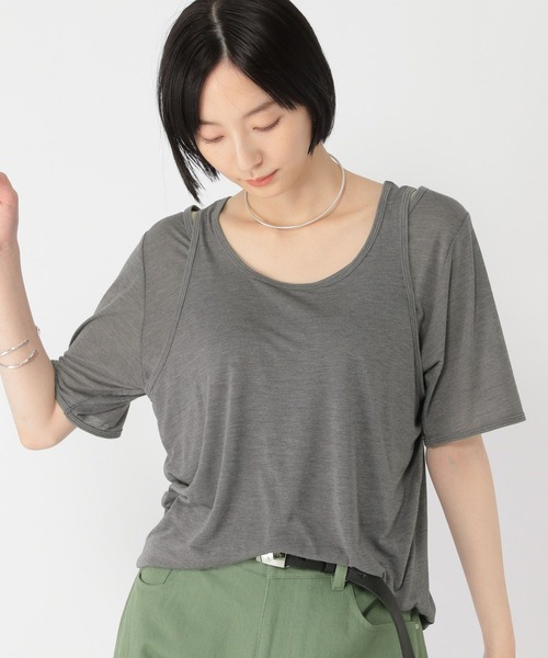 studio CLIP(スタディオクリップ)の「【daily CLIP】レイヤードバルーンTシャツ(Tシャツ/カットソー・レディース・グレー/ホワイト/ライトイエロー・FREE)」の2枚目の写真