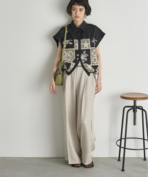 THE YOn(ザヨン)の「パッチワーク刺繍ドロストヘムフレンチスリーブシャツ(シャツ/ブラウス・レディース・ブラック/オフホワイト・FREE)」の18枚目の写真