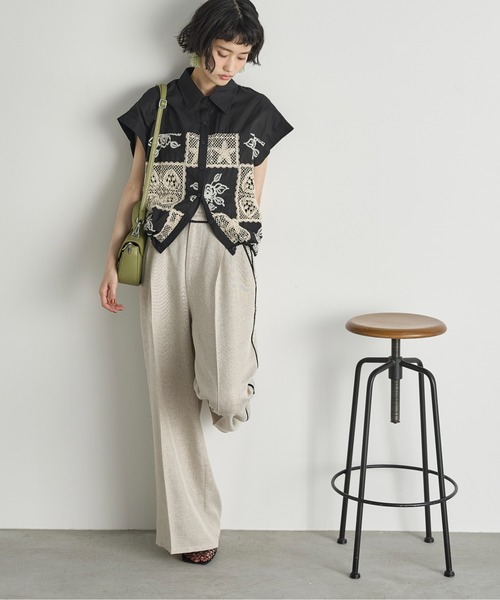 THE YOn(ザヨン)の「パッチワーク刺繍ドロストヘムフレンチスリーブシャツ(シャツ/ブラウス・レディース・ブラック/オフホワイト・FREE)」の17枚目の写真