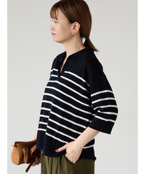 Lugnoncure（ルノンキュール）の「襟付きスキッパーニット（ニット/セーター・レディース・ネイビー/ベージュ/グリーン/オフホワイト/ブラック・F）」の5枚目の写真