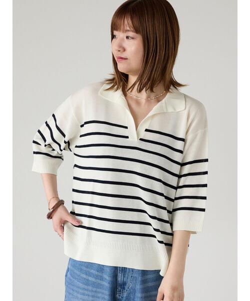 Lugnoncure（ルノンキュール）の「襟付きスキッパーニット（ニット/セーター・レディース・ネイビー/ベージュ/グリーン/オフホワイト/ブラック・F）」の2枚目の写真