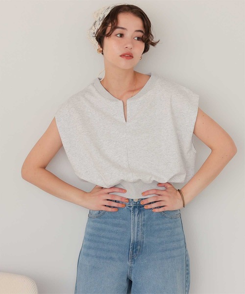 titivate(ティティベイト)の「キーネックカットソーコンパクトトップス(Tシャツ/カットソー・レディース・アイボリー/ブラウン/オートミール・L/M/S)」の3枚目の写真
