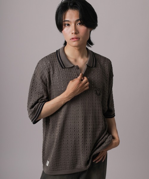 セール】【72】ハートモチーフロゴ刺繍 綿タッチ 襟ライン